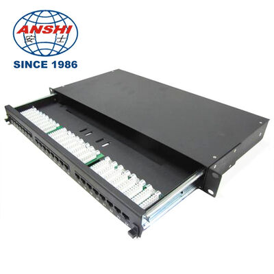 1U 24 Port Cat5e UTP RJ45 Patch Panel With Removable Drawer, Black Rack Mount Network Patch Panel