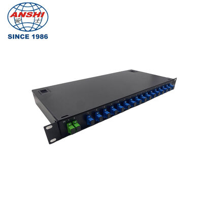 Tek Modlu Fiber Optik Ağlar için SC/UPC Konnektörlü 2 x 16 PLC Fiber Ayırıcı 1U 19