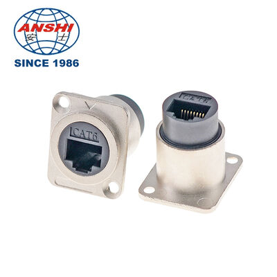 D-Series RJ45 Cat6 Female Connector, Panel Mount Circular Ethernet Network Extension Socket